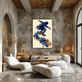 Abstracte Vloeibare Inkt Skater – Moderne Beweging Poster