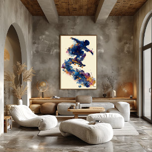 Abstracte Vloeibare Inkt Skater – Moderne Beweging Poster