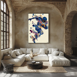 Abstracte vloeibare inkt voetbalspeler – Expressie Poster