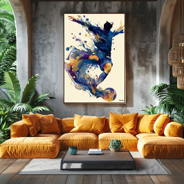 Abstracte Vloeibare Inkt Voetbalspeler – Moderne B Poster
