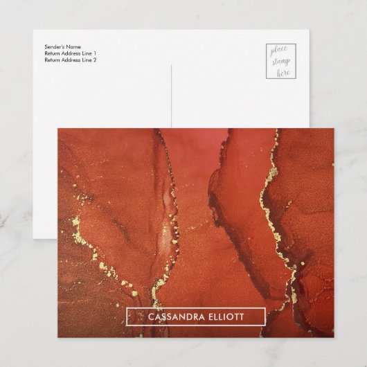 Abstracte Vloeibare inktpatronen voor rood- en gou Briefkaart (Voorkant / Achterkant)