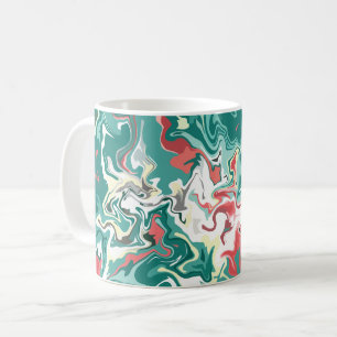 Abstracte vloeibare kunst in groen, wit en rood koffiemok