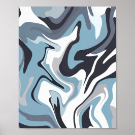 Abstracte vloeibare kunst met wervelende blauwe en poster
