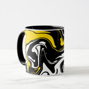Abstracte vloeibare kunst met zwart, wit en geel mok