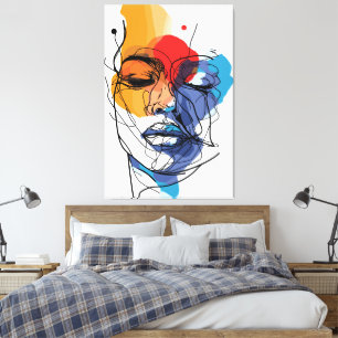 Abstracte Vloeibare Lijn Gezichtskunst Canvas Afdruk