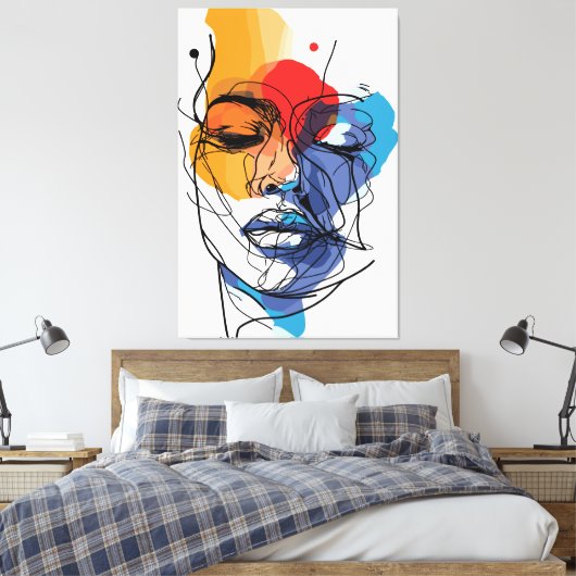 Abstracte Vloeibare Lijn Gezichtskunst Canvas Afdruk (Insitu (Slaapkamer))
