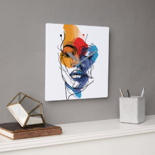 Abstracte Vloeibare Lijn Gezichtskunst Vierkante Klok
