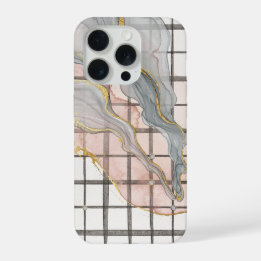 Abstracte Vloeibare Marmer Raster Goud Roze Grijs iPhone 15 Pro Case