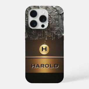 Abstracte Vloeibare Metaalstroom Gouden Sfeer Luxe iPhone 15 Pro Case