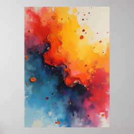 Abstracte vloeibare vuur- en oceaankunst poster