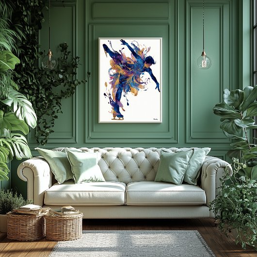 Abstracte vloeiende inkt-ijsschaatser – moderne be poster