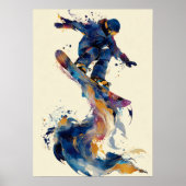 Abstracte vloeiende inkt sneeuwboarder dynamische poster (Voorkant)