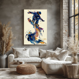 Abstracte vloeiende inkt sneeuwboarder dynamische poster