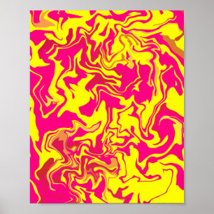 Abstracte vloeiende kunst met gele en roze werveli poster