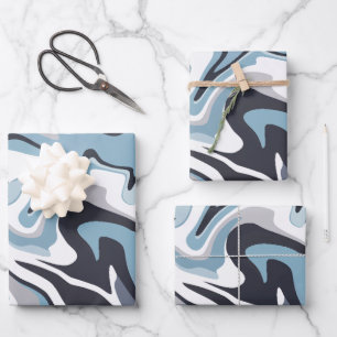 Abstracte vloeiende kunst met wervelende blauwe en inpakpapier vel