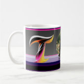 Abstracte vloeiende letter T Neonveer Koffiemok (Links)