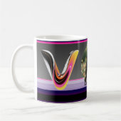 Abstracte vloeiende letter V glanzend neon Koffiemok (Links)