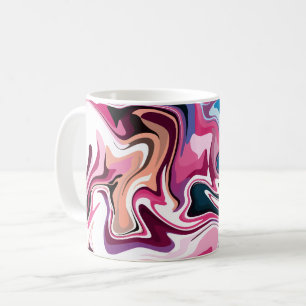 Abstracte vloeiende wervelende kunst in roze, wit koffiemok