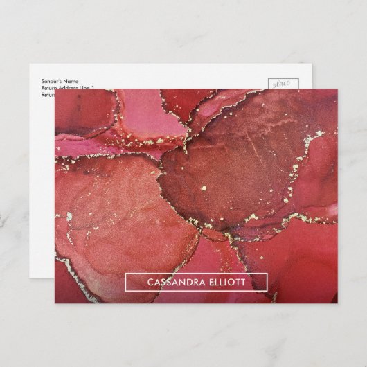 Abstracte Vloeistofkunst met rode en goudkleurige Briefkaart (Voorkant / Achterkant)