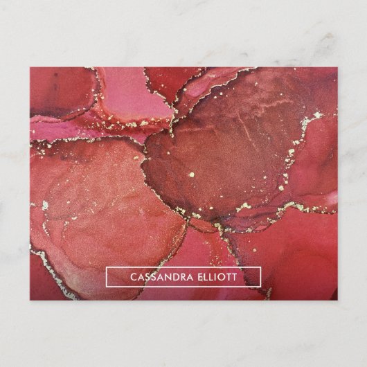 Abstracte Vloeistofkunst met rode en goudkleurige Briefkaart (Voorkant)