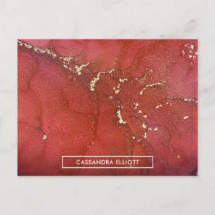 Abstracte Vloeistofkunst met rode en goudkleurige  Briefkaart