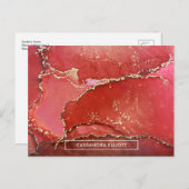 Abstracte Vloeistofkunst met rode en goudkleurige  Briefkaart (Voorkant / Achterkant)