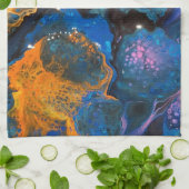 Abstracte vloeistofkunst theedoek (Gevouwen)