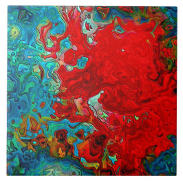 Abstracte vloeistofstalen blauw, groen en rood tegeltje