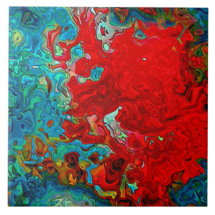 Abstracte vloeistofstalen blauw, groen en rood tegeltje