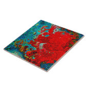 Abstracte vloeistofstalen blauw, groen en rood tegeltje (Zijkant)