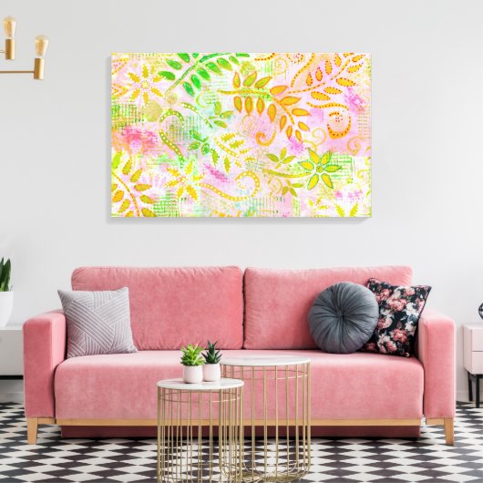 Abstracte vloeren en bladcanvas canvas afdruk (Insitu (Woonkamer))