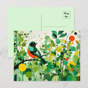 Abstracte vogel op een tak briefkaart