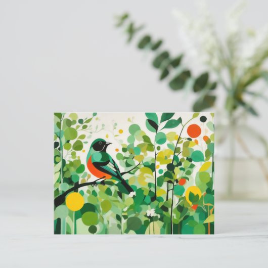 Abstracte vogel op een tak briefkaart (Staand voorkant)