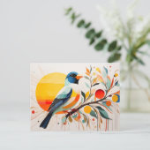 Abstracte vogel op een tak briefkaart (Staand voorkant)