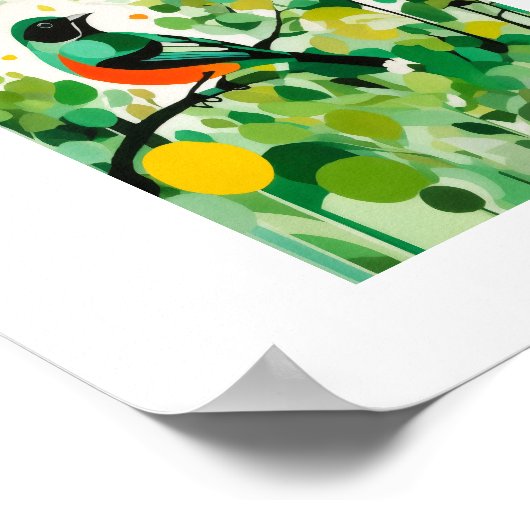 Abstracte vogel op een tak poster (Hoek)
