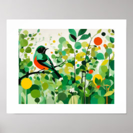 Abstracte vogel op een tak poster