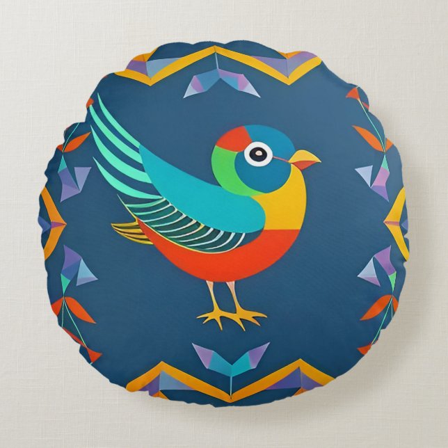 🌈 Abstracte Vogel Ronde Kussen Geometrische Decor (Voorkant)