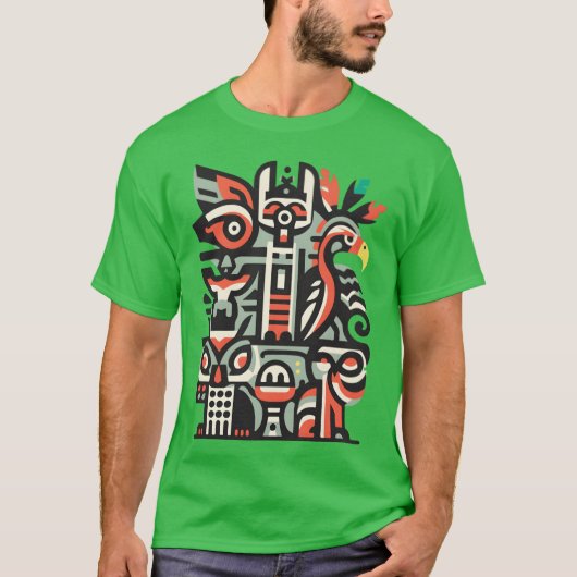 abstracte vogel tiki stijl vriend t-shirt (Voorkant)