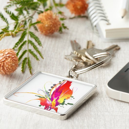 Abstracte vogel van de Spletters van Paradise Pain Sleutelhanger (Zijkant)