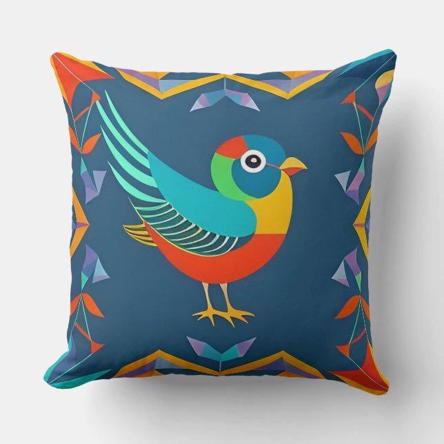 🌈 Abstracte Vogel Worp Kussen Geometrische Kunst  (Voorkant)