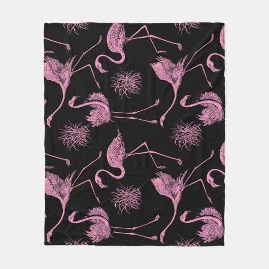 Abstracte Vogels: Monochroom Mode Patroon Fleece Deken (Voorkant)