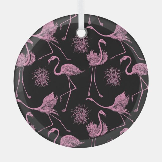 Abstracte Vogels: Monochroom Mode Patroon Glas Ornament (Voorkant)
