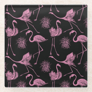 Abstracte Vogels: Monochroom Modepatroon Glazen Onderzetter