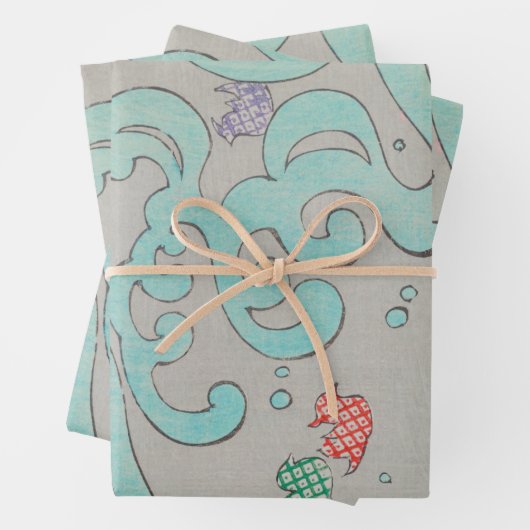 Abstracte vogels op Wave Swirls Japans Inpakpapier Vel (In situ)