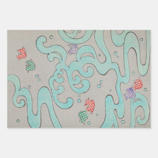 Abstracte vogels op Wave Swirls  Japans Inpakpapier Vel (Voorkant)