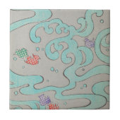 Abstracte vogels op Wave Swirls Japans Tegeltje (Voorkant)