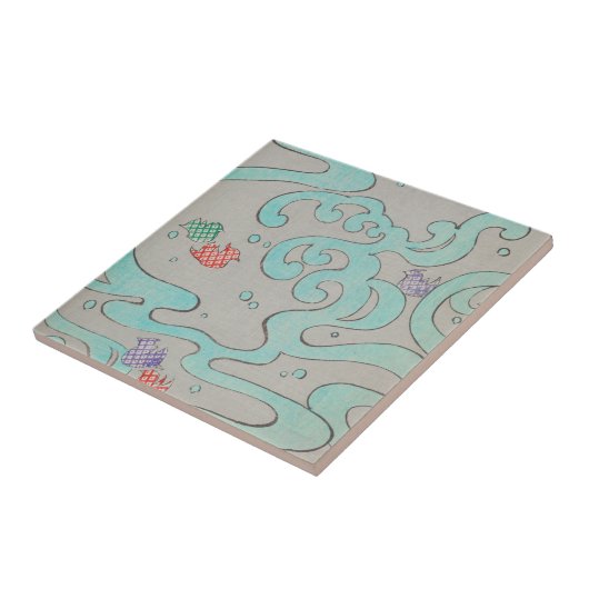 Abstracte vogels op Wave Swirls Japans Tegeltje (Zijkant)