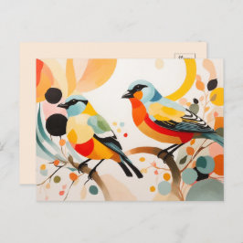 Abstracte vogelstand op een tak briefkaart