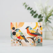 Abstracte vogelstand op een tak briefkaart (Staand voorkant)