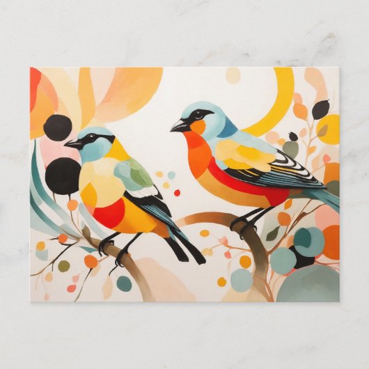 Abstracte vogelstand op een tak briefkaart (Voorkant)